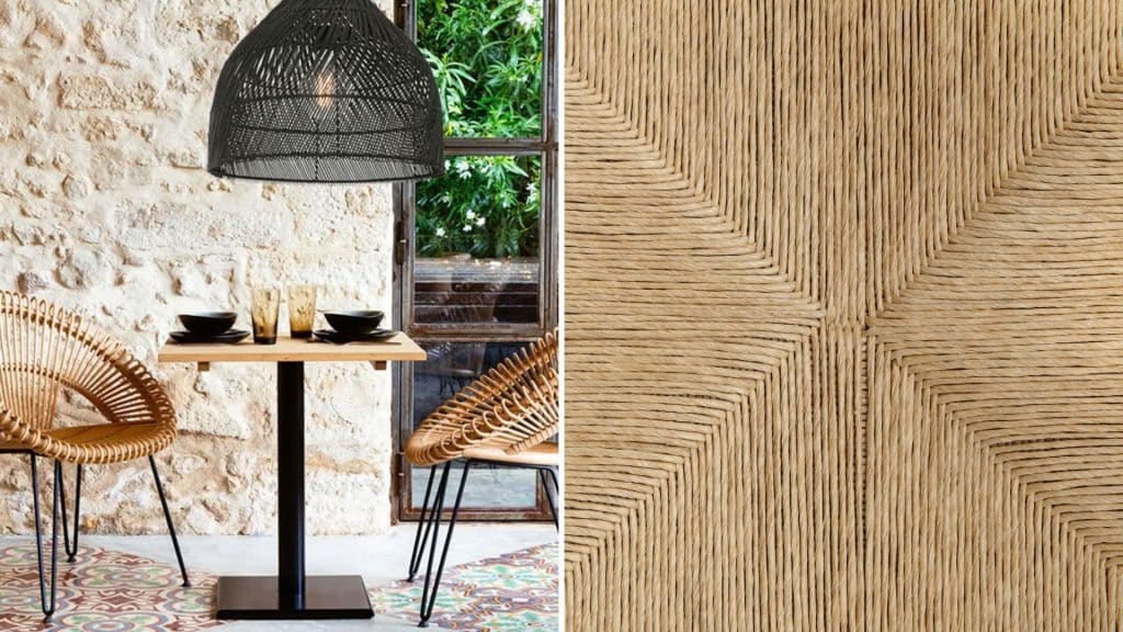 Consider adding a wooden dining table or a rattan armchair to your living room to achieve a rustic yet sleek look | TheMediterra.com