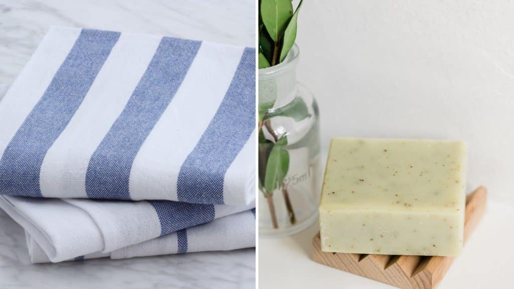 Stock your vacation rental with high-quality kitchen towels, oven mitts, and dish soap