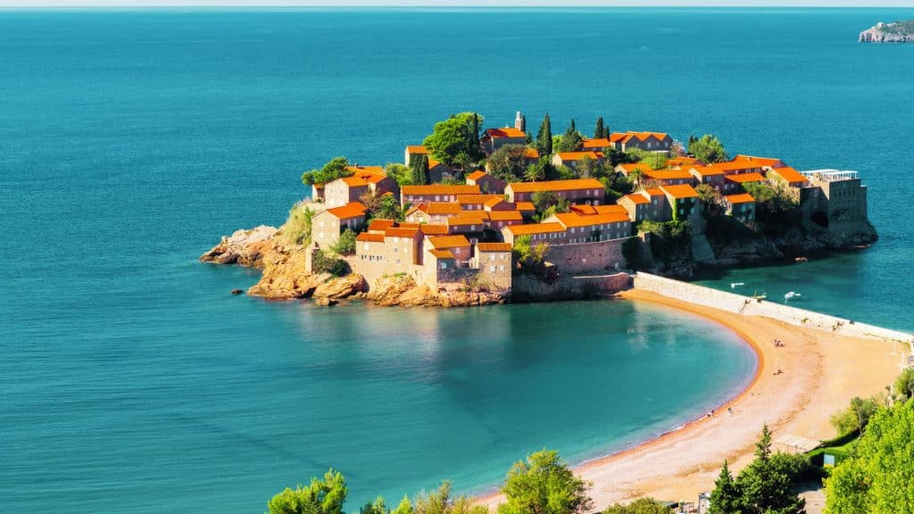 Sveti Stefan beach is crystal clear, ideal for swimming and snorkeling