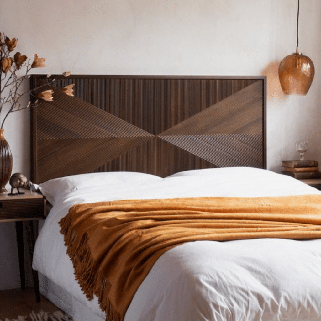 Wooden headboards are stylish elements in a Mediterranean contemporary bedroom
